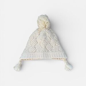 Carter’s Cream Knit Pom Pom Winter Hat Girls Size 4–7 Fleece Lined